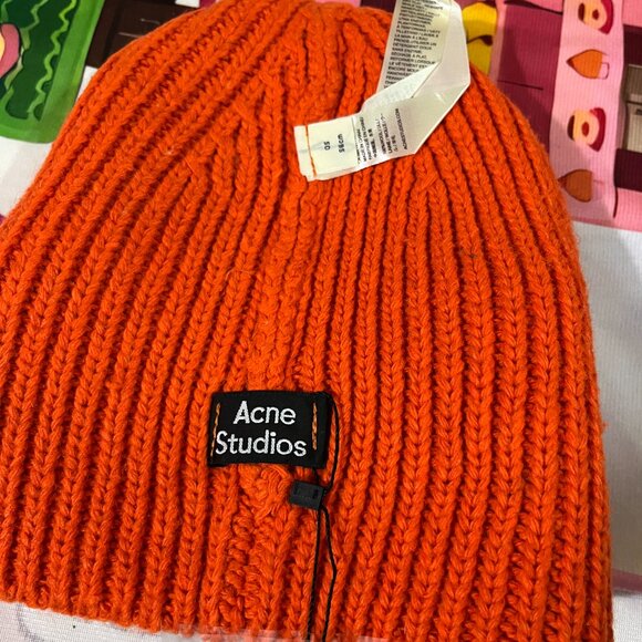 Acne Studios Orange Smiley Face Knit Beanie - Picture 5 of 7